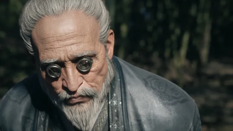 An old man with metal lenses over his eyes.