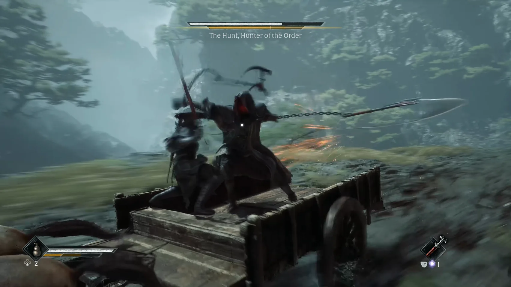 The hooded figure spreads its arms on the cart, a long-handled curved blade in hand.