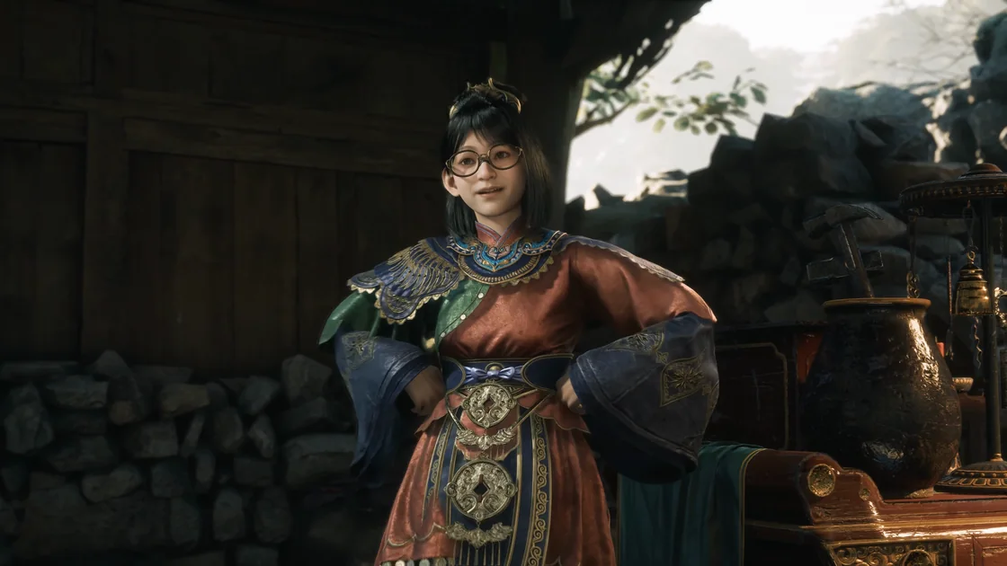 A figure in round glasses and a red top stands in a shed beside clay pots.